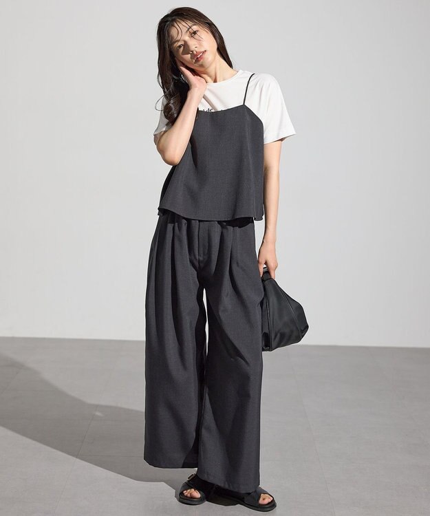 ANY 【2SET/洗濯機可】テックリネンキャミソール×パンツセットアップ チャコール