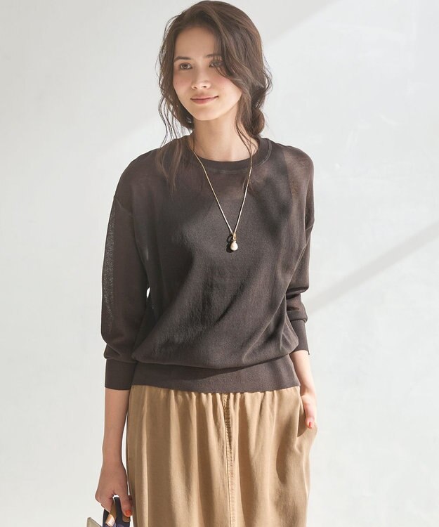 23区 L 【SLOW/一部店舗限定】シアー プルオーバー ニット ダークブラウン系