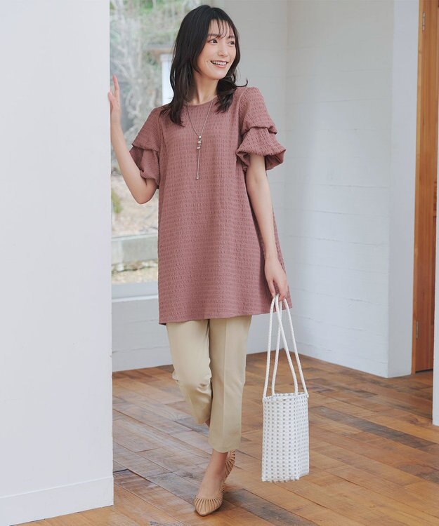 Tiaclasse 【洗える】変形バルーンスリーブカットソーチュニック ピンク