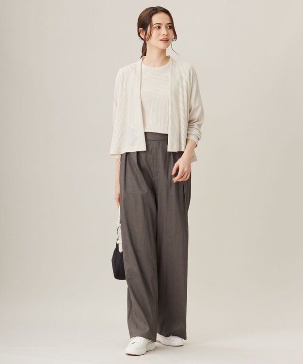 自由区 【セットアップ対応・洗える】リネンビスコースストレッチワイド パンツ スレート