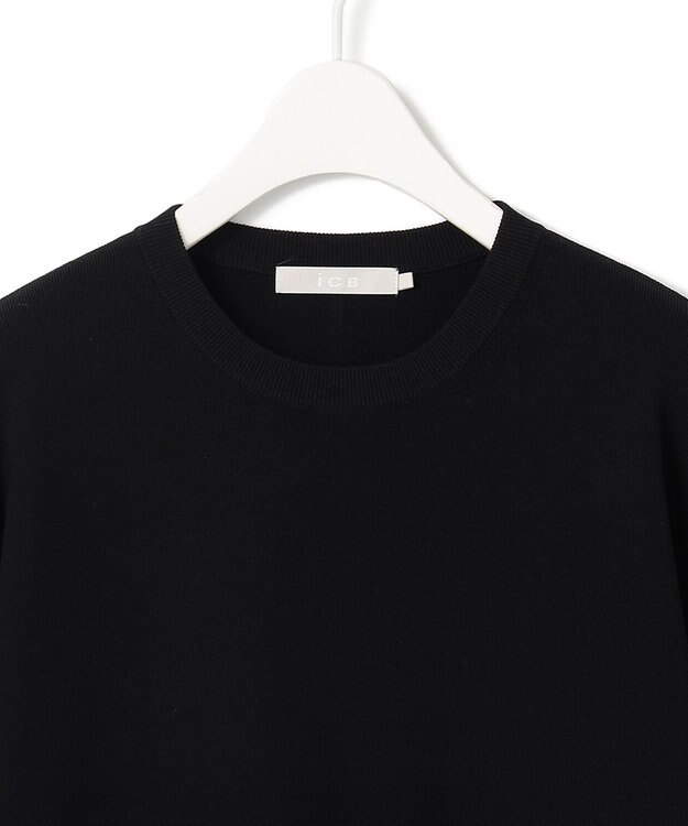 ICB L 【WEB&一部店舗限定カラーあり】クロスコンビ ニットプルオーバー ブラック×サックス系［WEB&一部店舗限定］