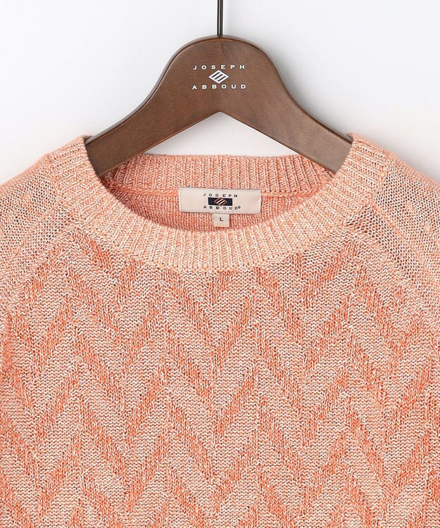 JOSEPH ABBOUD 【キングサイズ・エコ素材和紙使用・日本素材】和紙杢メッシュクルーネック ニット ライトオレンジ系
