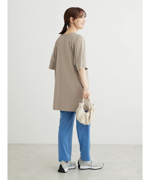 Green Parks 接触冷感５分袖ラグランチュニック Gray Beige