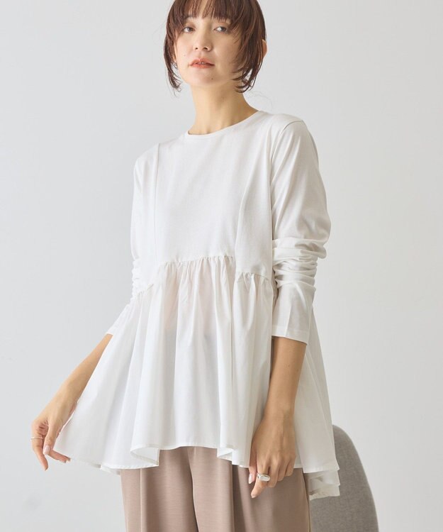 AMERICAN HOLIC 布帛切替ペプラムプルオーバー Off White