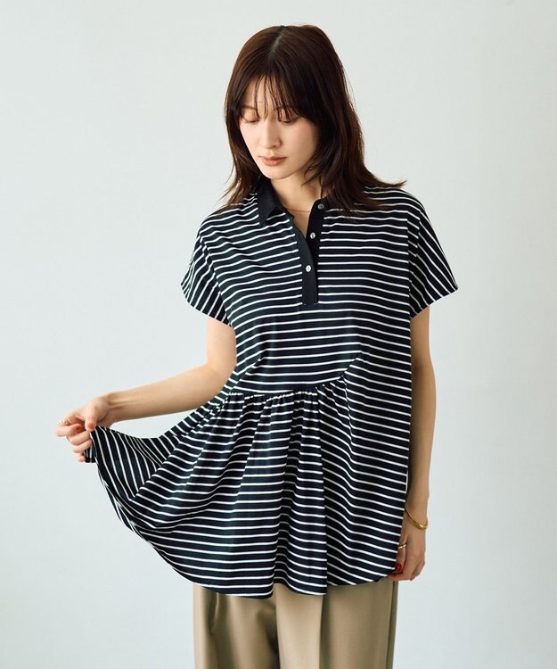 YECCA VECCA アシメボーダーポロシャツ Black