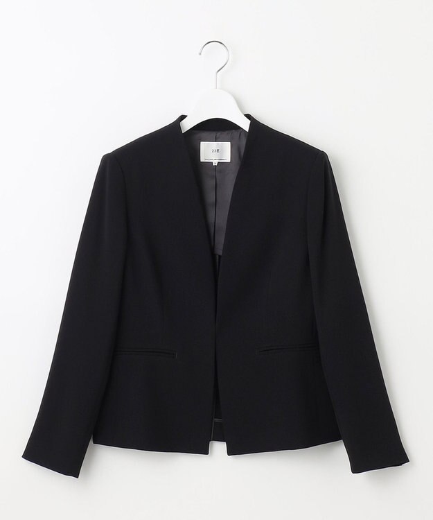 23区 【セットアップ対応/洗える】トリアセダブルジョーゼット ノーカラー ジャケット ブラック系