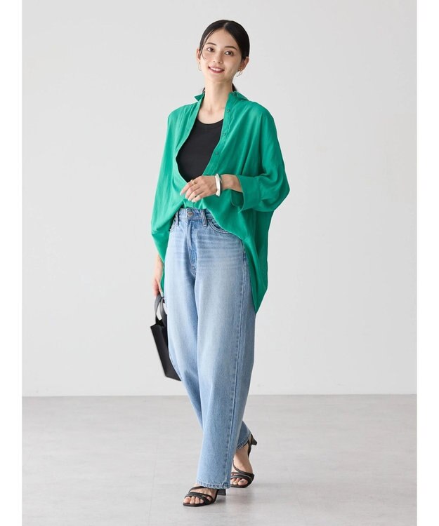 AMERICAN HOLIC 接触冷感５分袖変形ドルマンシアーシャツ Green