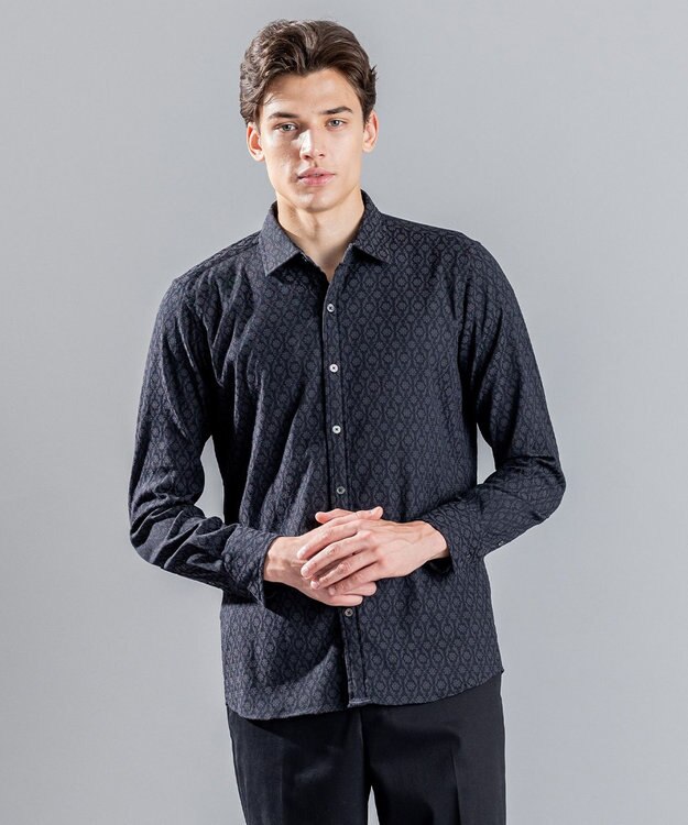 JOSEPH HOMME オーナメントジャガードストレッチ　レギュラーカラーシャツ グレー系