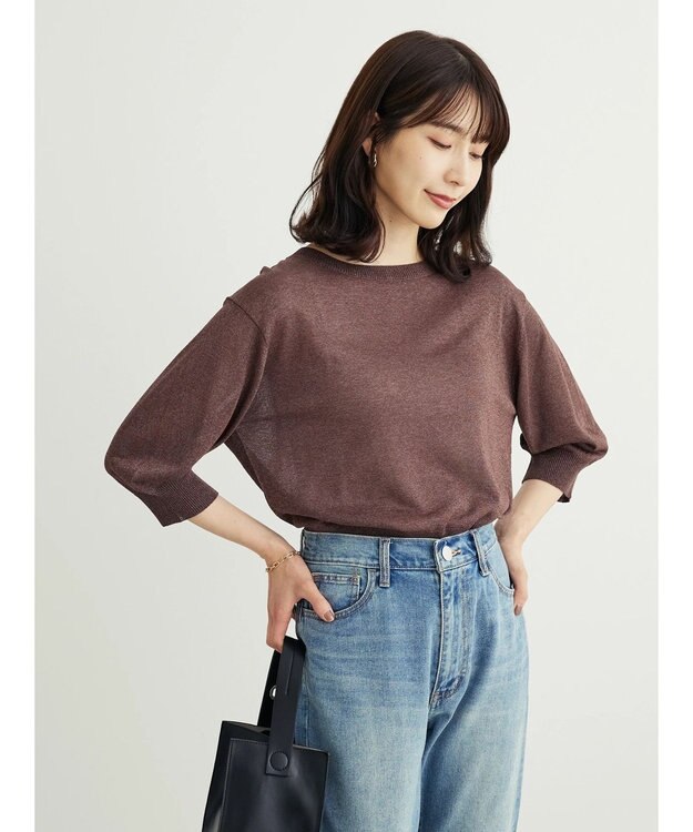 Green Parks ・ＥＬＥＮＣＡＲＥ　ＤＵＥバックパールシアー５分ニット Brown