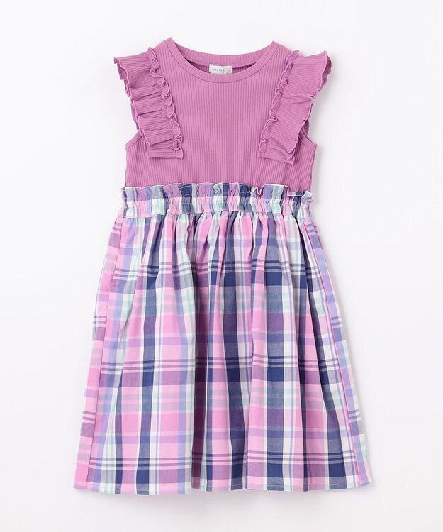 ANY KIDS チェック ドッキング ワンピース ローズ×マドラスチェック
