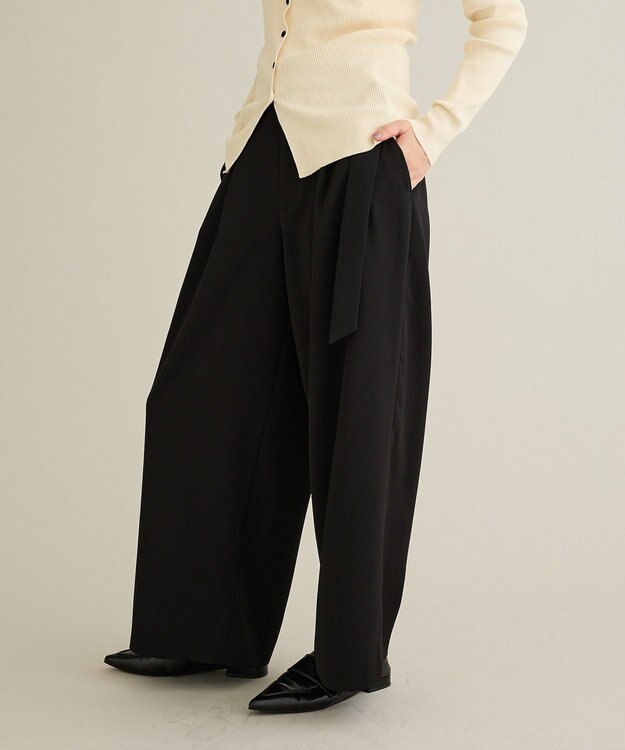CRAFT STANDARD BOUTIQUE ハイウェストベルトワイドパンツ Black