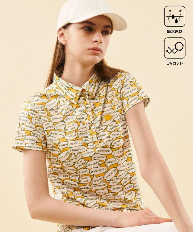 23区GOLF 【WOMEN】【吸水速乾/UVカット】YELL総柄プリントポロシャツ イエロー系5