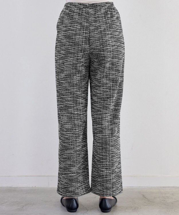 Tiaclasse ラメツイードワイドストレートパンツ オフブラック