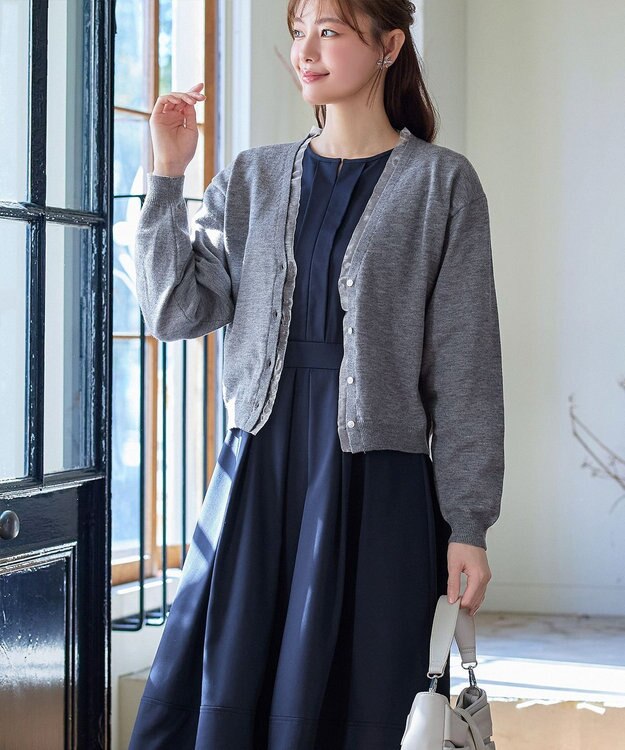 Tiaclasse 【洗える】オーガンジーラインカーディガン グレー