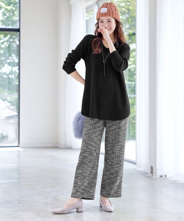 Tiaclasse ラメツイードワイドストレートパンツ オフブラック