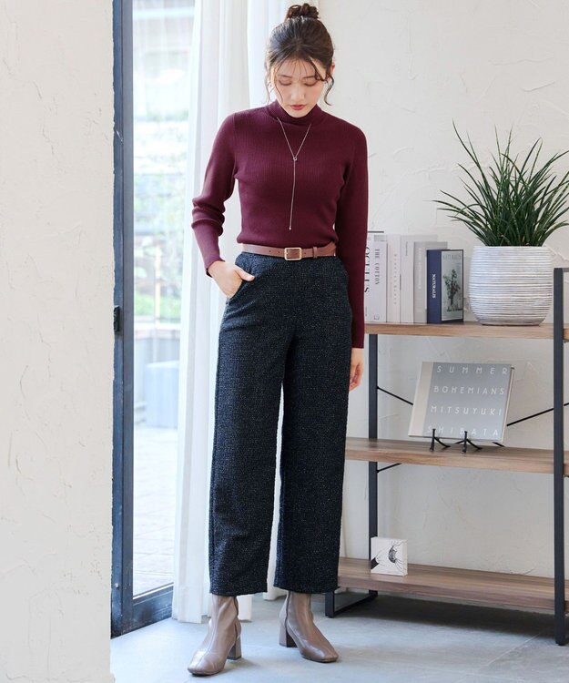 Tiaclasse ラメツイードワイドストレートパンツ ネイビー