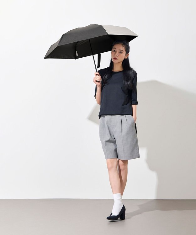 +RING UNISEX プラスリング 晴雨兼用 簡単開閉式折傘  BLK×GRY T1338 黒