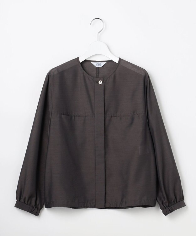J.PRESS LADIES L 【季節の変わり目に】リネンシアースラブ ノーカラー ブルゾン スレートブラウン系