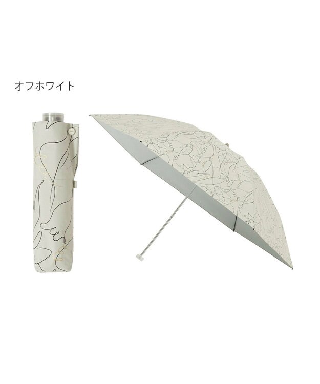 MOONBAT 【晴雨兼用/ 一級遮光/UV99％】フワクール (Fuwacool) 折りたたみ日傘 フワクールホワイト ラインフラワー 軽量 オフベージュ