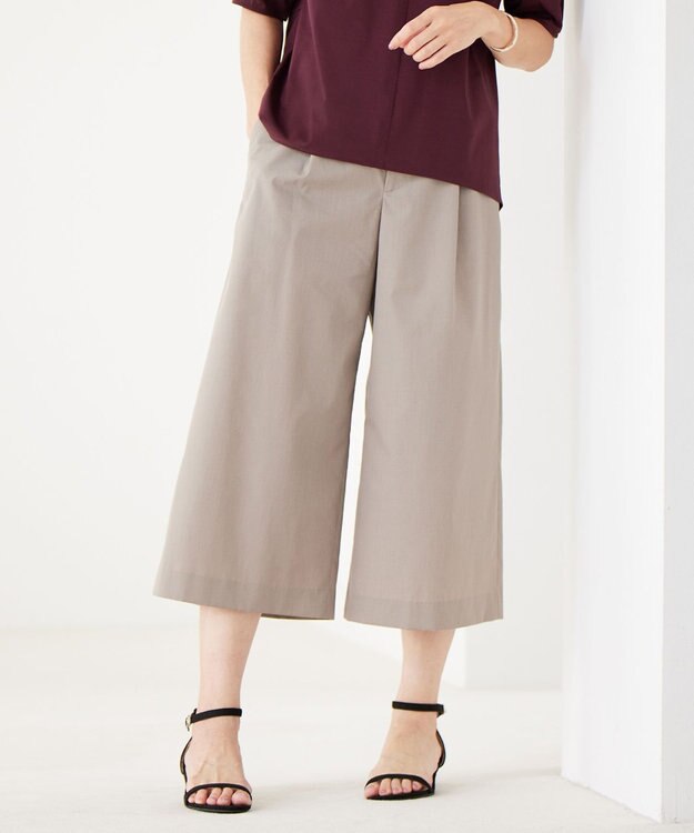 J.PRESS LADIES S 【洗える】ソフトシャンブレー ワイド パンツ モカ系