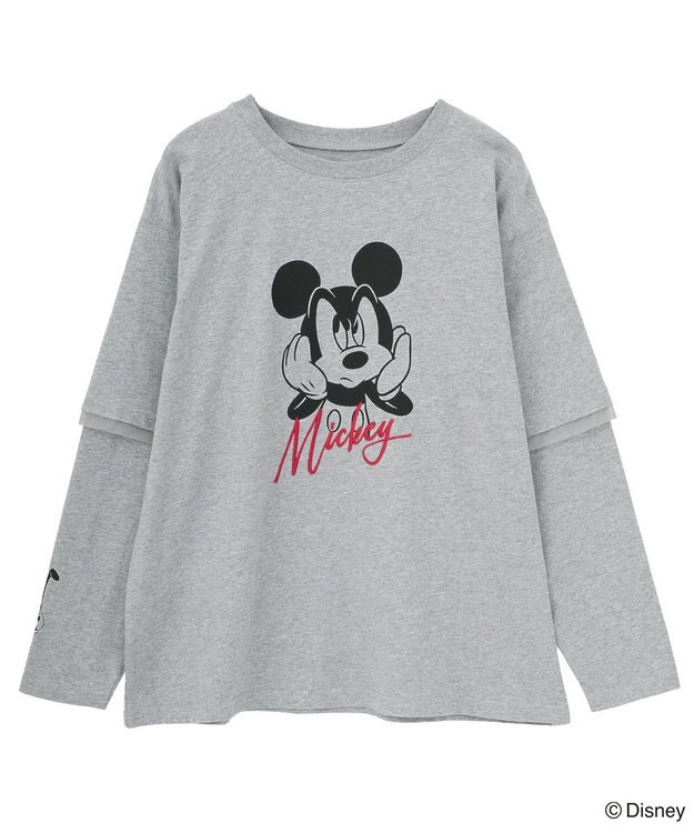 Green Parks ミッキー＆フレンズ／レイヤードプリントロングＴシャツ Gray Mixture