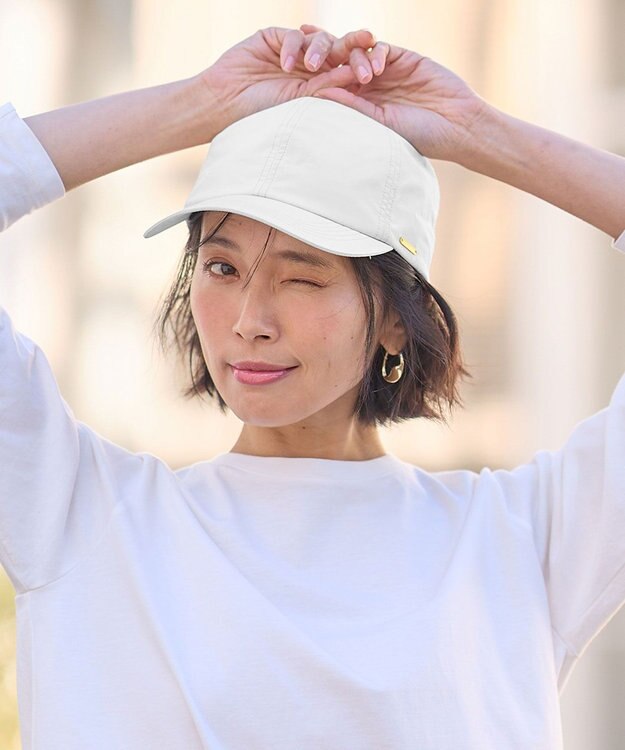 ANY 【UVケア/手洗い可/吸水速乾/ポケッタブル/サイズ調整可】プレート付キャップ アイボリー