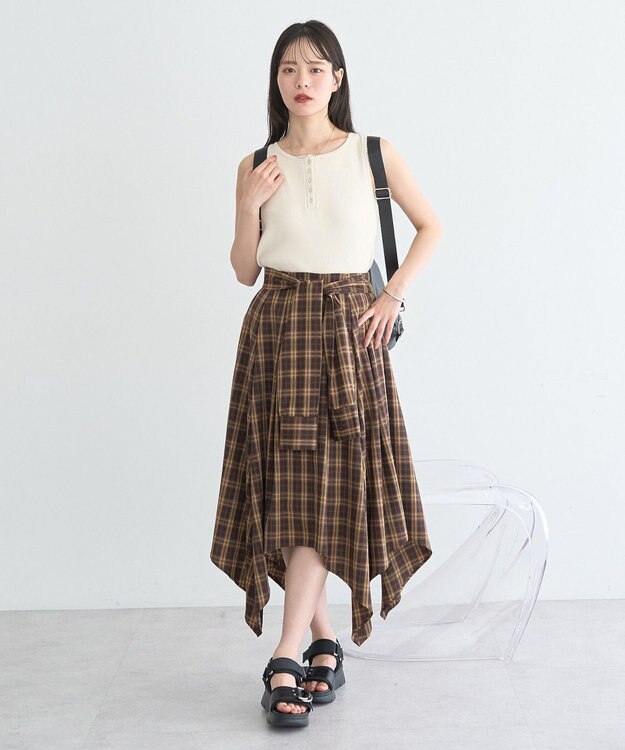 earth music&ecology イレヘムチェックシャツライクスカート Brown