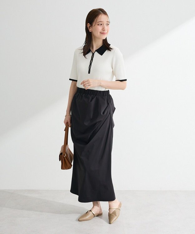 Green Parks 配色ニットポロ Off White