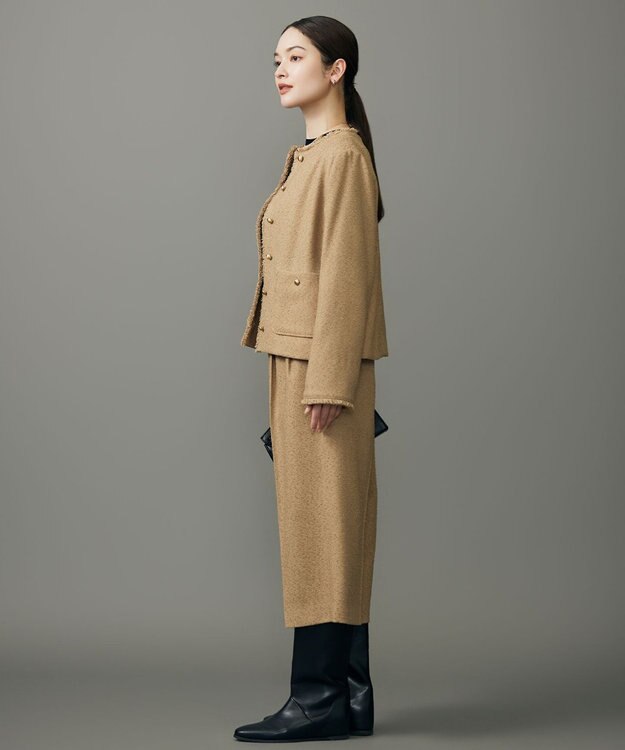 自由区 L 【17号サイズまで展開・SHIHOさん着用】ブライトリングツイード2タッククロップド パンツ ベージュ