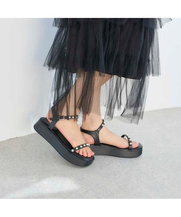 MODE ET JACOMO <noyau>パールデザイン厚底スポーツサンダル ブラック