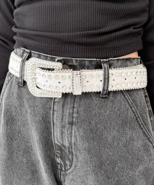 WEGO Lビジューラメシャギーベルト ホワイト