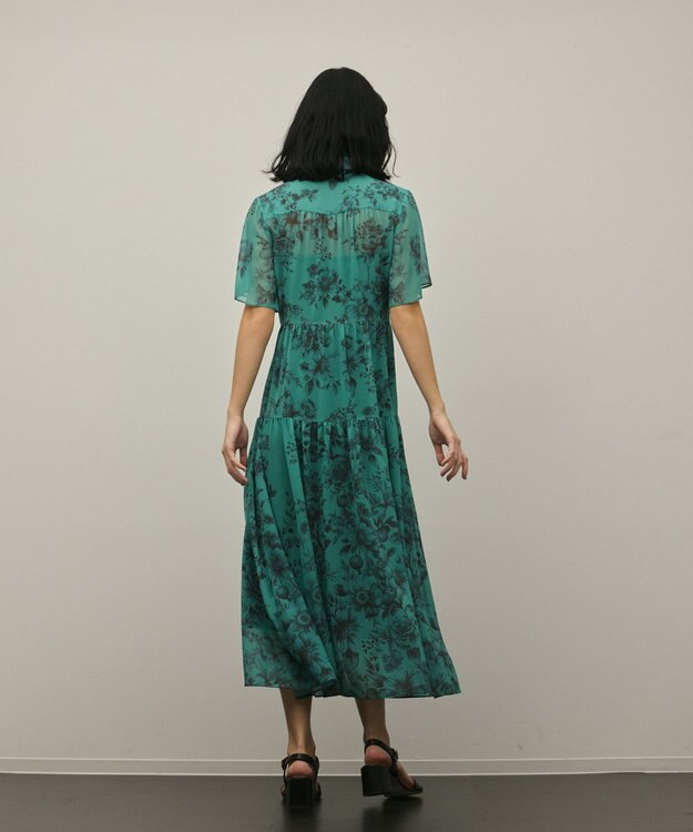 GRACE CONTINENTAL フラワープリントシャツフレアワンピース グリーン