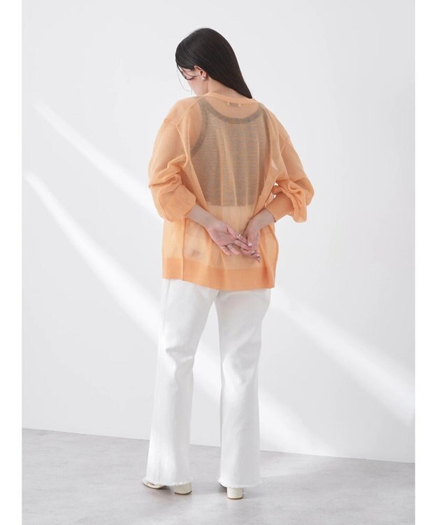 earth music&ecology ファンシーラメＶネックカーディガン Pink Orange