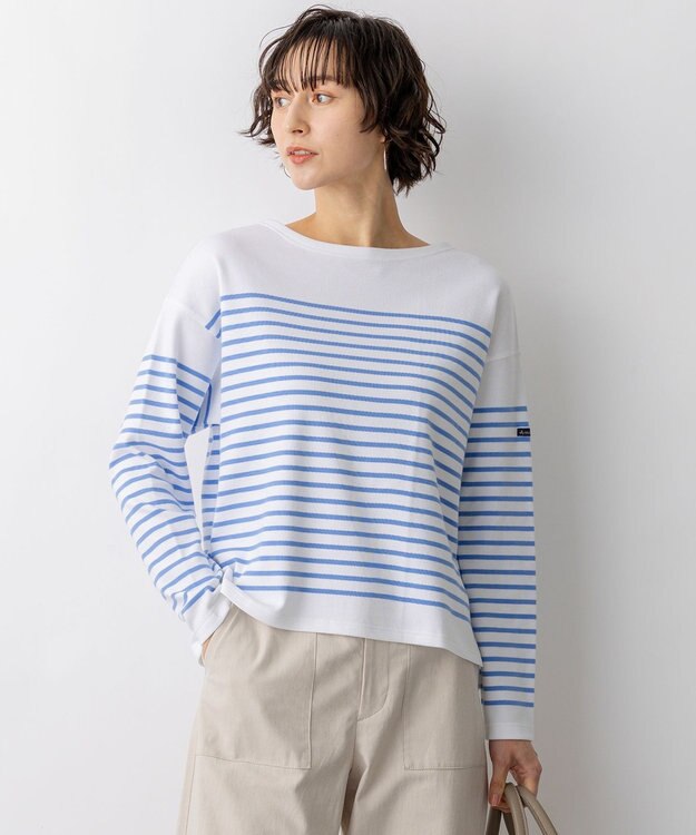 23区 Armo-lux パネルボーダー クロップド カットソー ブルー系