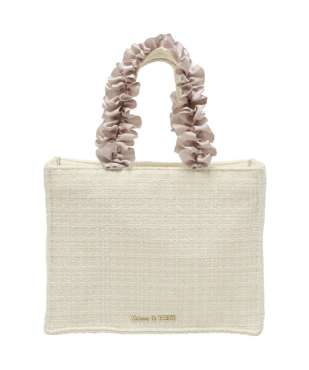 Maison de FLEUR ツイードフリルハンドルスクエアトートバッグ Ivory
