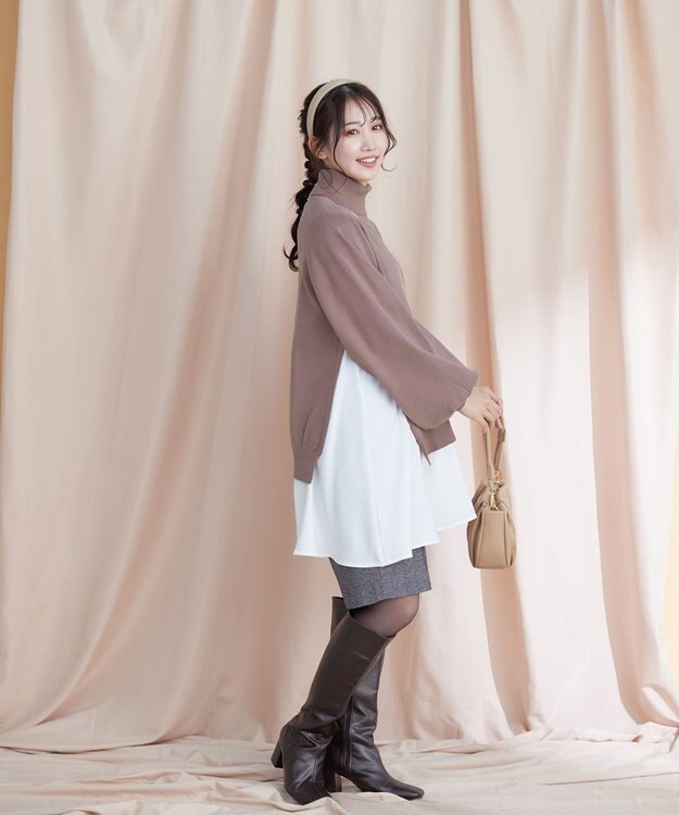 Tiaclasse L 【洗える】コンビフレアニットトップス モカ