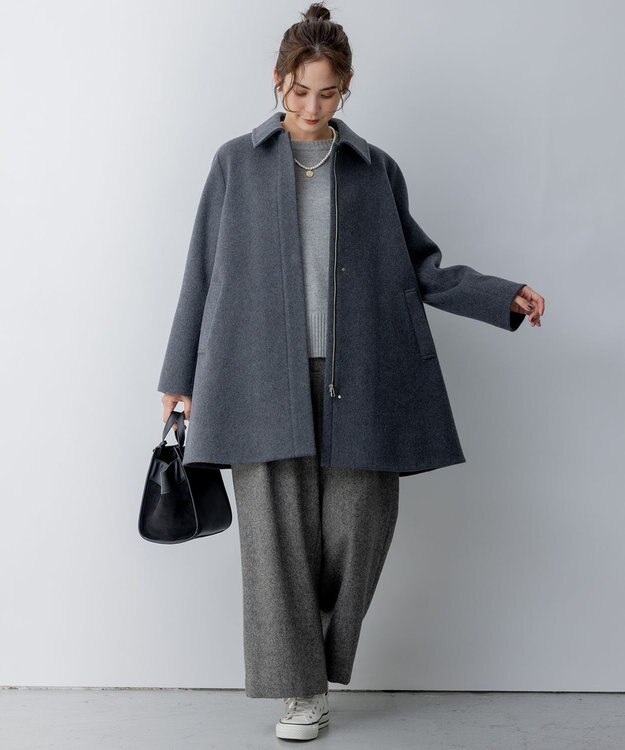 組曲 S ショートビーバー ステンカラー コート グレー系