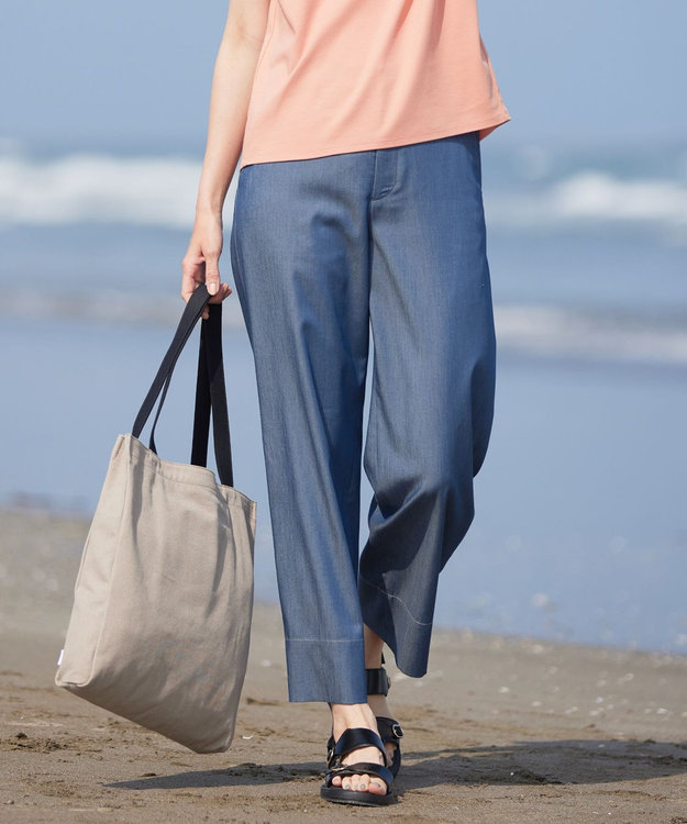 J.PRESS LADIES 【洗える】ツイルライトストレッチ セミワイド パンツ ネイビー系