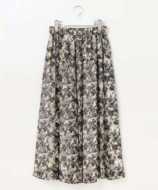 自由区 L 【ウエストゴム・洗える】オルタンシアフルールプリント スカート モノトーン