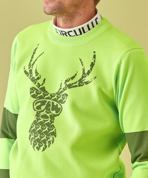 PW CIRCULUS 【イージーケア/軽量】【MEN】 DEER モチーフニット ライトグリーン系