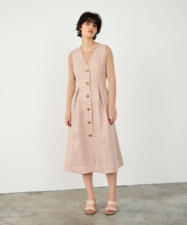 GRACE CONTINENTAL チェックジャンパースカート ベージュ