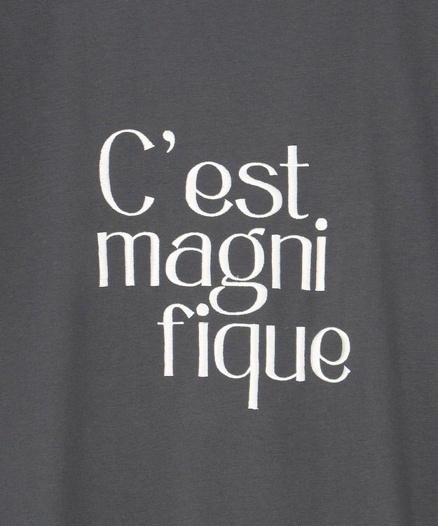 UNFILO BEAUTY FORM ロゴ刺繍フレンチスリーブTシャツ チャコール