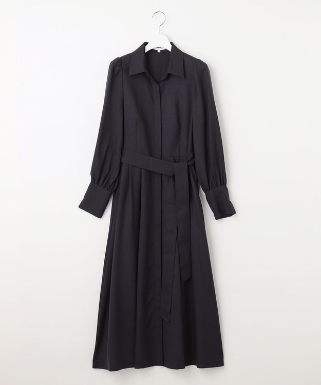 自由区 【洗える】ボリュームスリーブシャツ ドレス ネイビー系