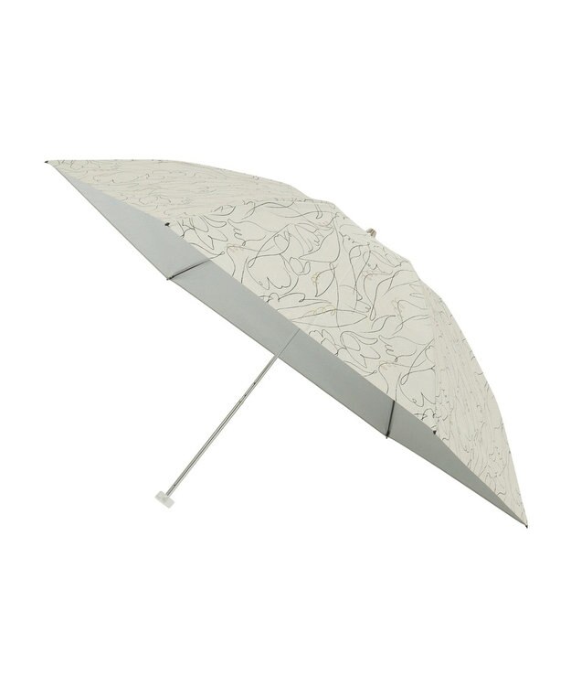 MOONBAT 【晴雨兼用/ 一級遮光/UV99％】フワクール (Fuwacool) 折りたたみ日傘 フワクールホワイト ラインフラワー 軽量 オフベージュ