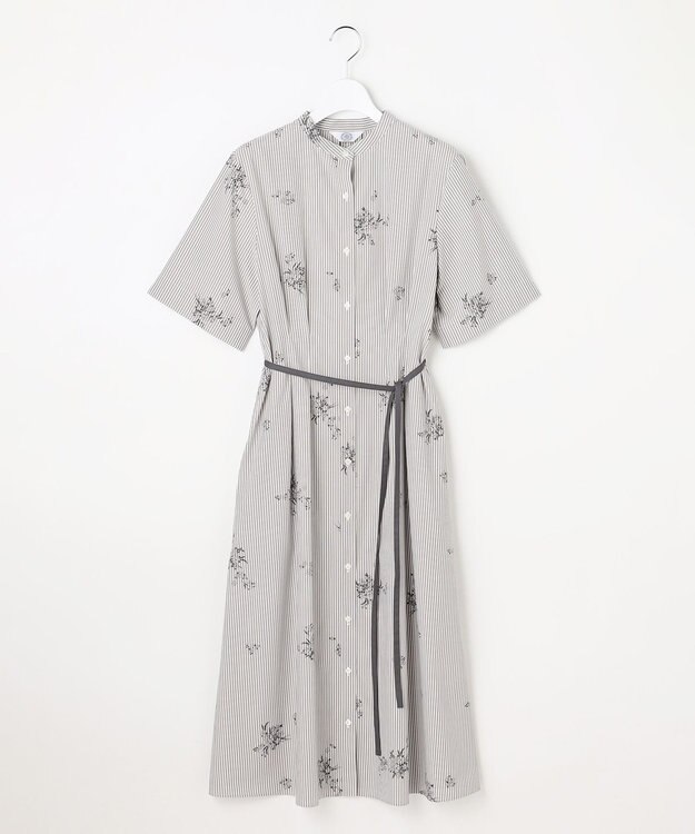 J.PRESS LADIES 【一枚で着映え】ストライプ×フラワープリント ワンピース モカストライプ系
