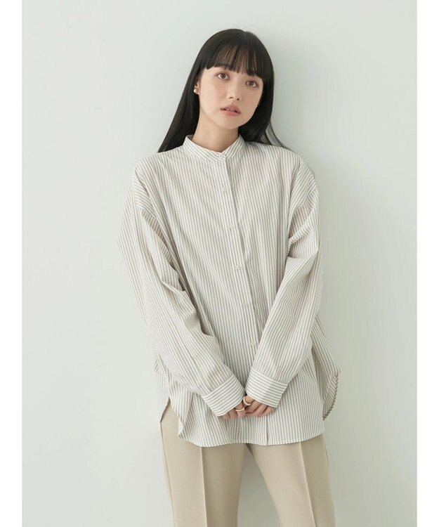 earth music&ecology ドルマンストライプシャツ Stripe Beige