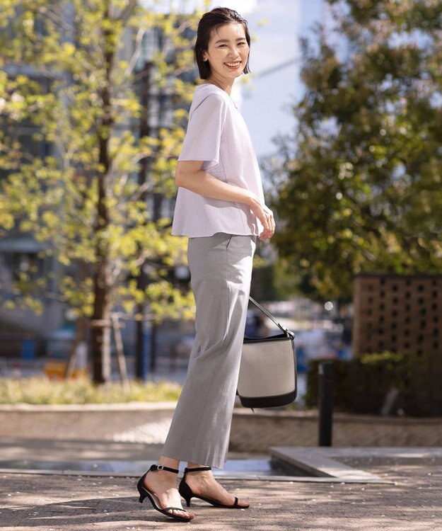 J.PRESS LADIES 【洗える・抗菌防臭・吸水速乾】サッカージャージー ペプラム カットソー オフ×ラベンダー系