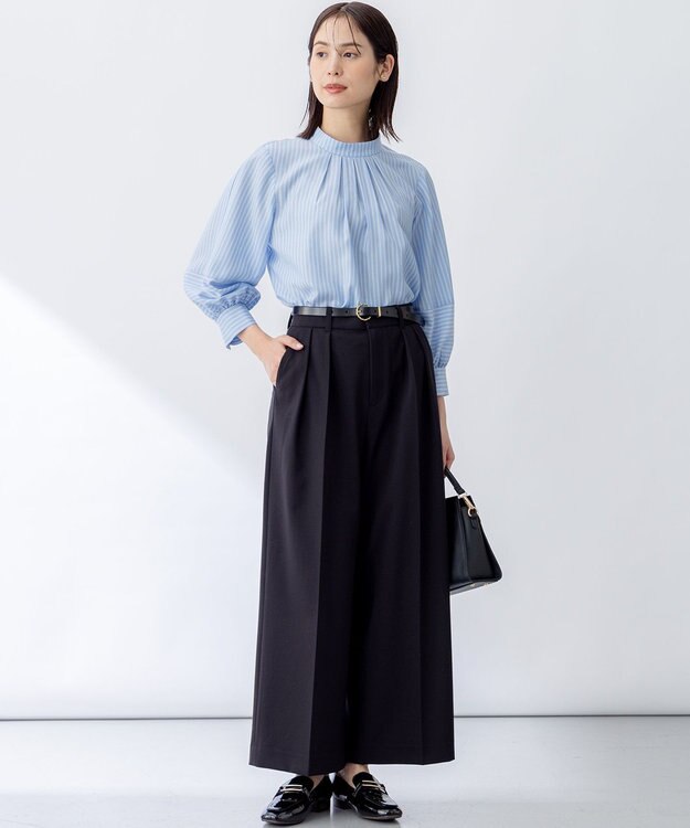 組曲 ドライタッチツイル ワイドパンツ ブラック系