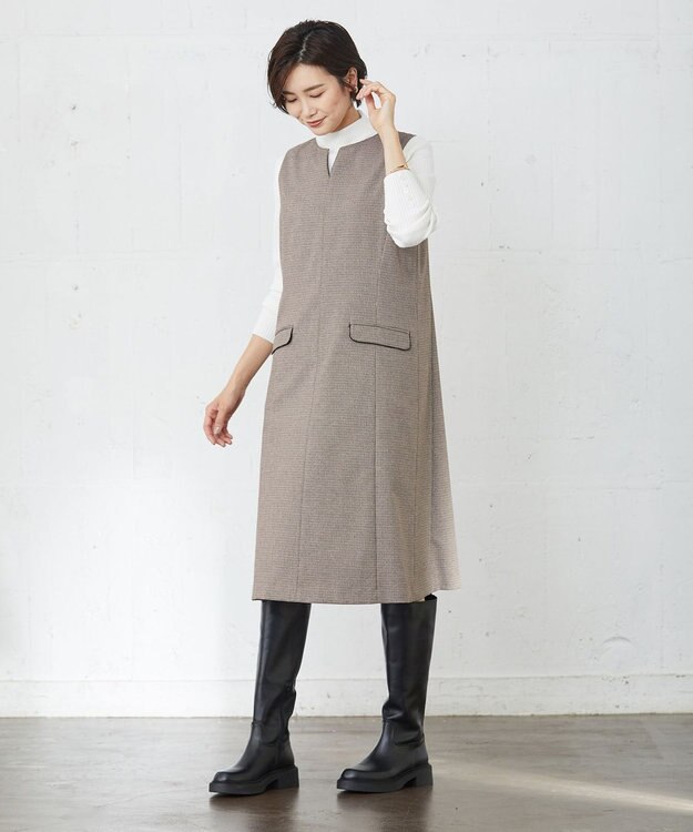 J.PRESS LADIES L Mixツイードチェック ジャンパースカート ブラウン系3