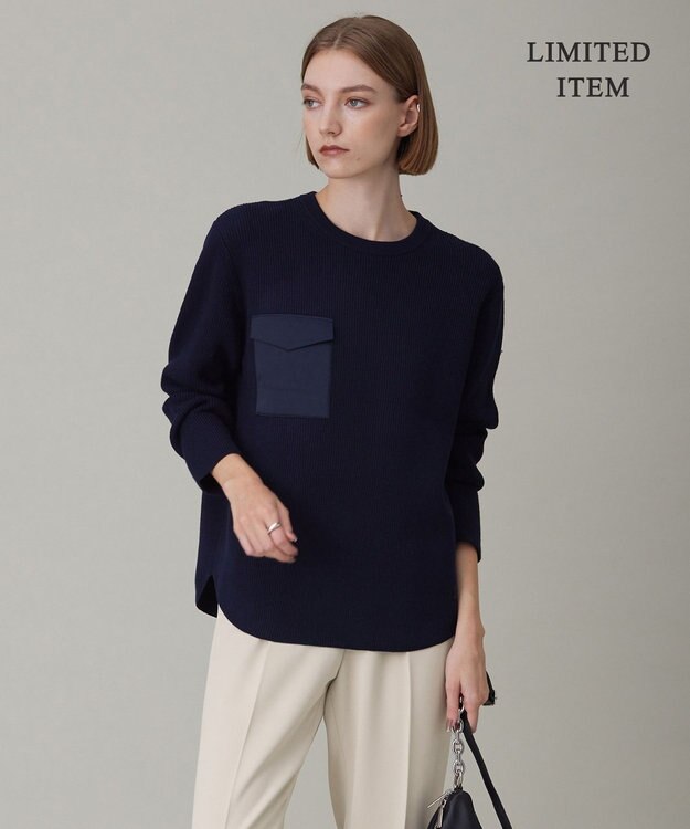 ICB 【WEB限定・洗える】ウールポリエステル クルーネックプルオーバー ネイビー系